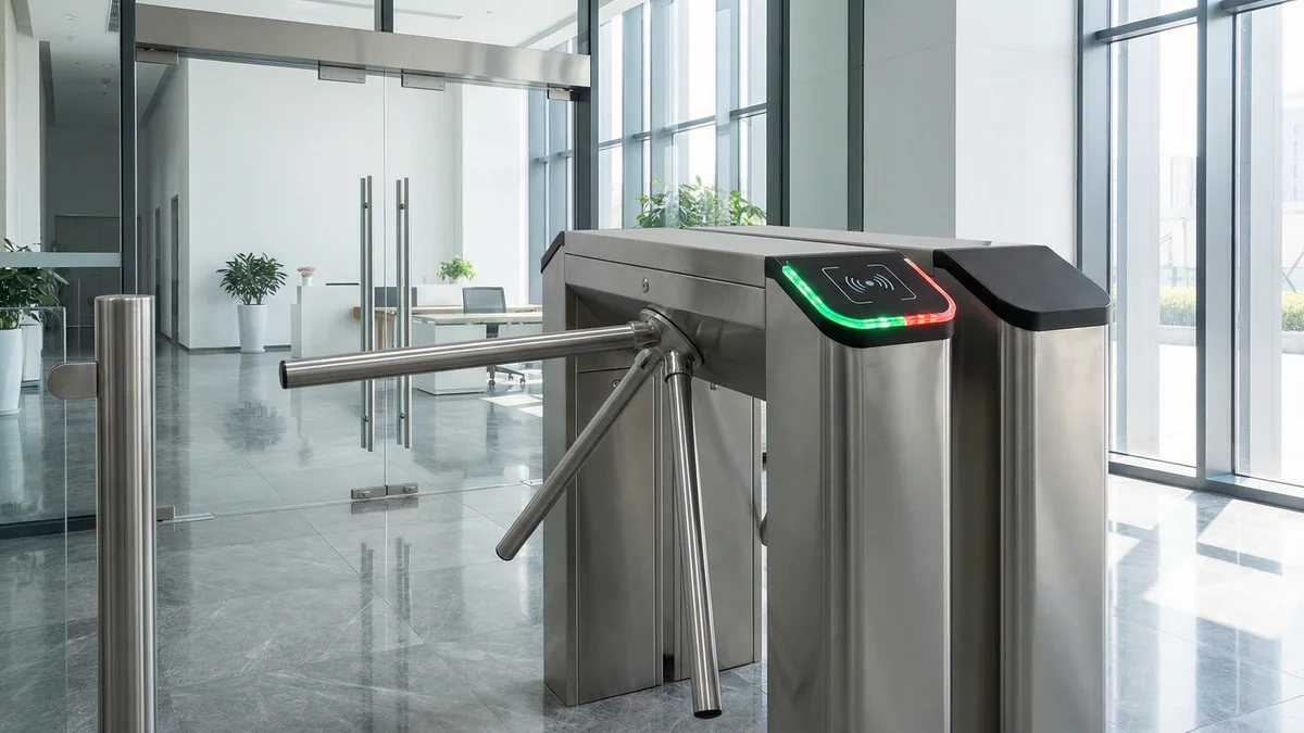 Torniquete de acceso en entrada de oficina corporativa