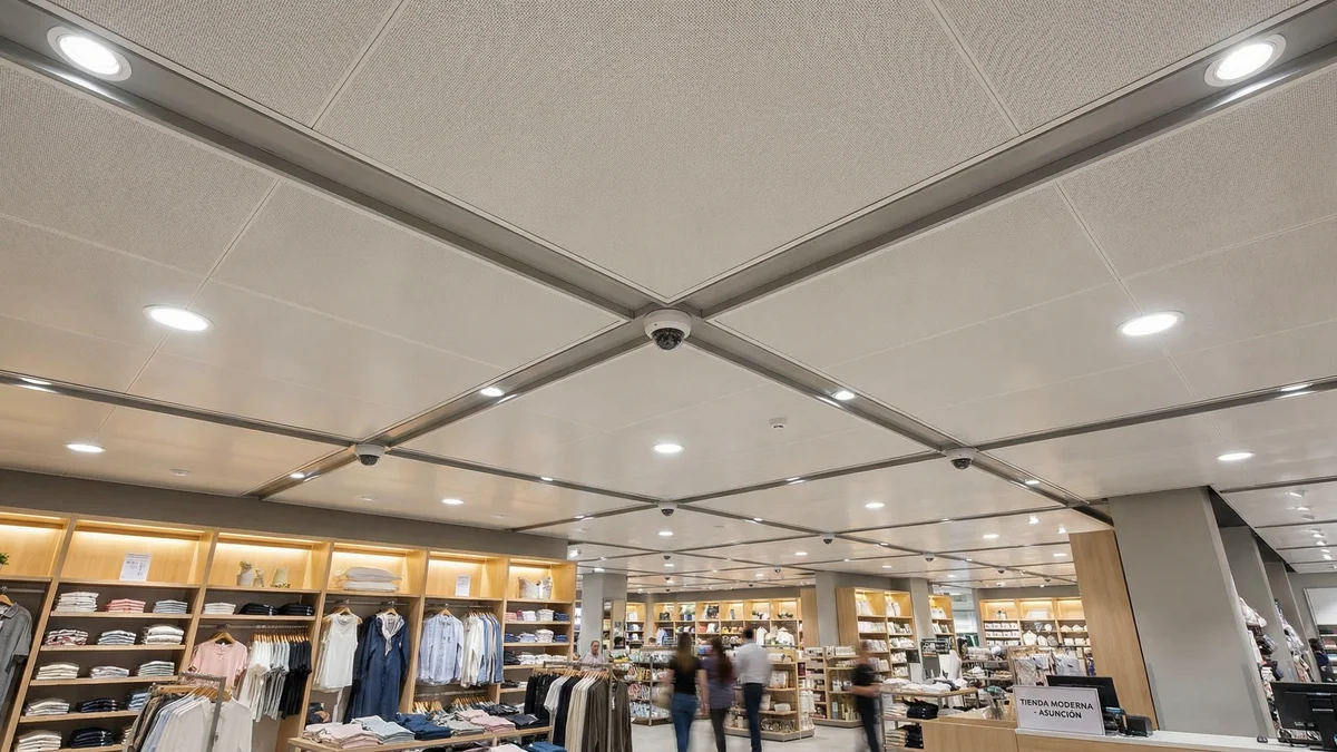 Interior de tienda con cámaras domo instaladas en techo