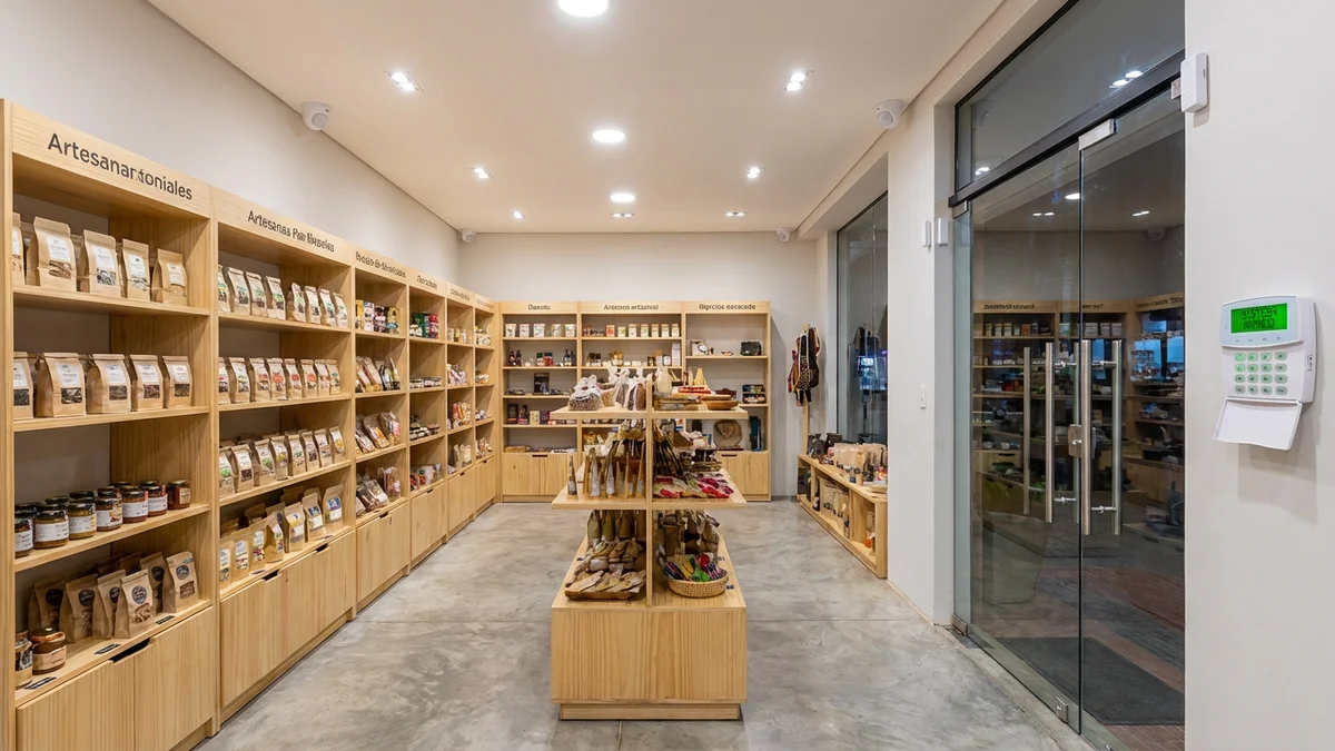 Interior de comercio con sensores de alarma Paradox visibles