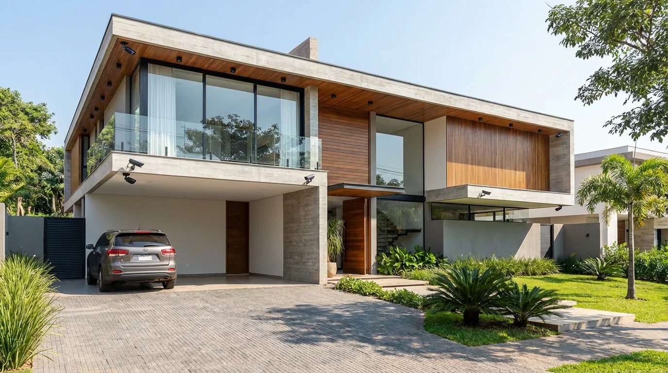 Casa moderna con sistema de seguridad