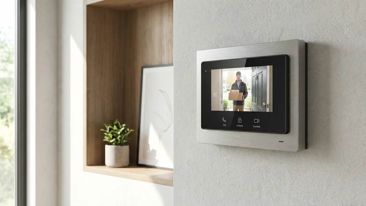 Monitor interior de videoportero mostrando visitante