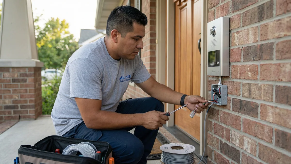 Técnico certificado Microfal instalando videoportero IP